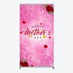Lofaris Pink Floral Happy Mother’s Day Rectangle Arch Backdrop with Red Roses and Pearl Glitter Decor