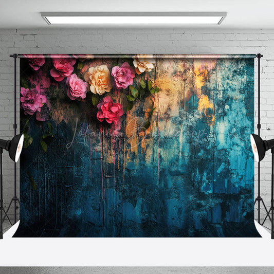 Lofaris Pink Floral Lake Blue Fine Art Photography Backdrop