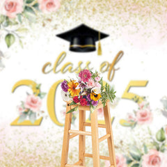 Lofaris Pink Floral Leaf Gold Glitter Class of 2025 Backdrop