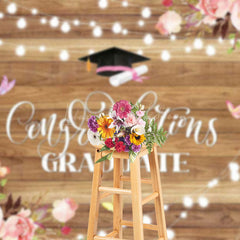 Lofaris Pink Floral Lighted Wood Grain Cheers Grad Backdrop