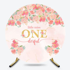 Lofaris Pink Floral Little Miss Round 1st Birthday Backdrop