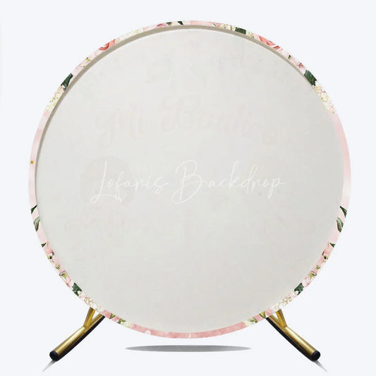Lofaris Pink Floral Mi Bautizo Round Backdrop featuring Golden Cross and Baby Angels for Baptism Celebration