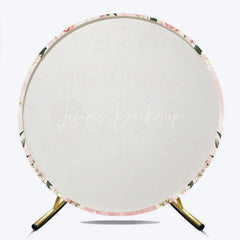 Lofaris Pink Floral Mi Bautizo Round Backdrop featuring Golden Cross and Baby Angels for Baptism Celebration