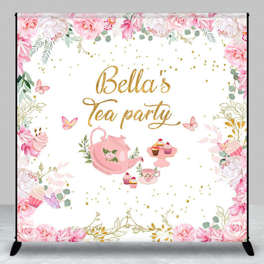 Lofaris Pink Floral Paper Cake Custom Name Tea Party Backdrop