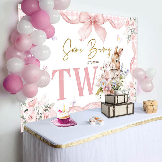 Lofaris Pink Floral Plaid Some Bunny 2nd Birthday Backdrop