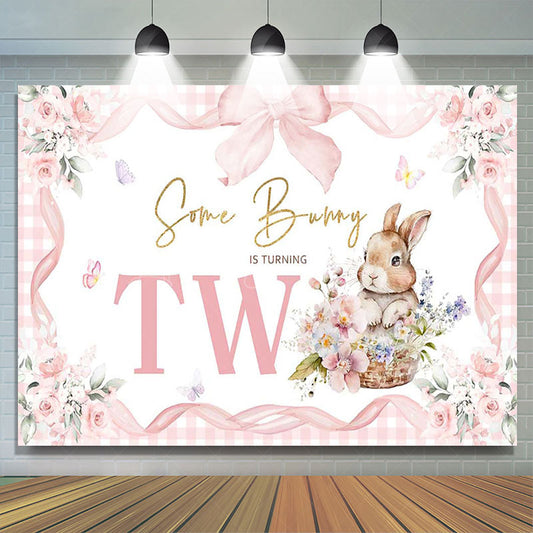 Lofaris Pink Floral Plaid Some Bunny 2nd Birthday Backdrop