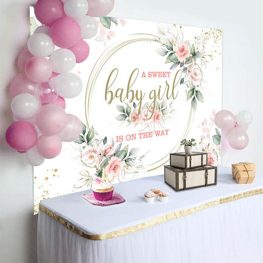 Lofaris Pink Floral Plant Baby Girl Gender Reveal Backdrop