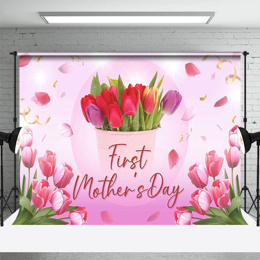 Lofaris Pink Floral Ribbons Happy First Mothers Day Backdrop