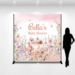 Lofaris Pink Floral Tea Pot Custom Name Baby Shower Backdrop
