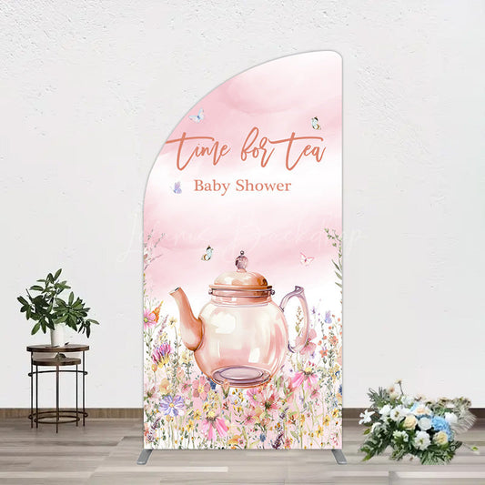 Lofaris Pink Floral Time For Tea Baby Shower Half Moon Arch Backdrop