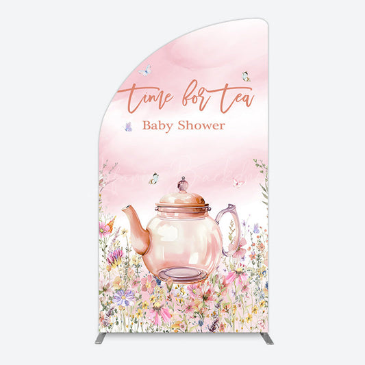 Lofaris Pink Floral Time For Tea Baby Shower Half Moon Arch Backdrop