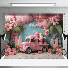 Lofaris Pink Floral Truck Holiday Vibe Summer Backdrop