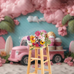 Lofaris Pink Floral Truck Holiday Vibe Summer Backdrop