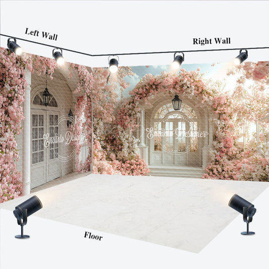 Lofaris Pink Floral Wedding Photography Room Set Backdrop