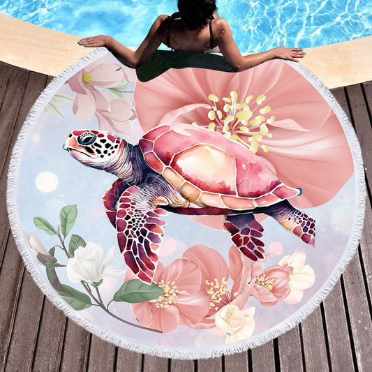Lofaris Pink Flower Returnee Minimalist Round Beach Towel