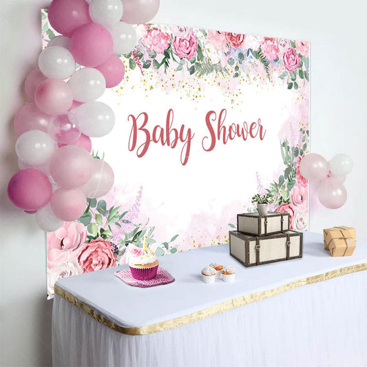 Lofaris Pink Flowers Spring Vibe Sweet Baby Shower Backdrop