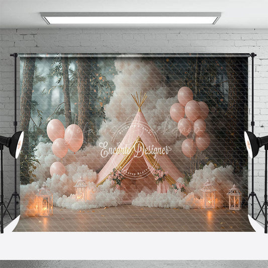 Lofaris Pink Forest Tent Birthday Cake Smash Photo Backdrop