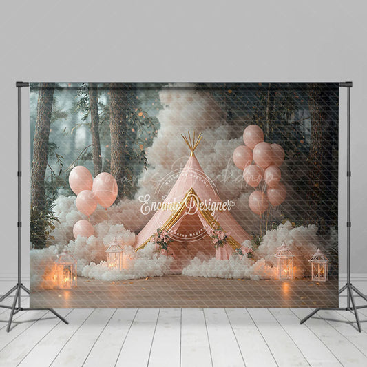 Lofaris Pink Forest Tent Birthday Cake Smash Photo Backdrop