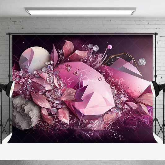 Lofaris Pink Geometric Crystal and Floral Backdrop Abstract Gems Photography Background Elegant Party Decor