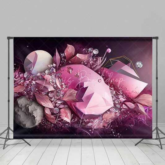 Lofaris Pink Geometric Crystal and Floral Backdrop Abstract Gems Photography Background Elegant Party Decor
