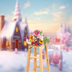 Lofaris Pink Gingerbread House Sweetie Candy Winter Backdrop