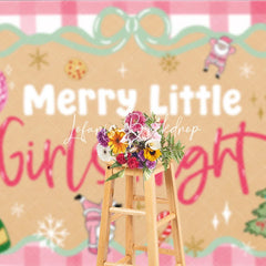 Lofaris Pink Gingham Merry Little Girls Night Holiday Backdrop Festive Disco Ball and Santa Christmas Tree Party Decor.