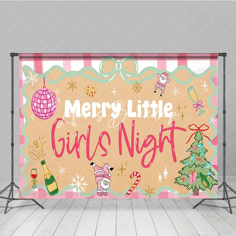 Lofaris Pink Gingham Merry Little Girls Night Holiday Backdrop Festive Disco Ball and Santa Christmas Tree Party Decor.