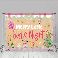Lofaris Pink Gingham Merry Little Girls Night Holiday Backdrop Festive Disco Ball and Santa Christmas Tree Party Decor.
