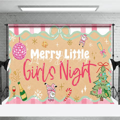 Lofaris Pink Gingham Merry Little Girls Night Holiday Backdrop Festive Disco Ball and Santa Christmas Tree Party Decor.
