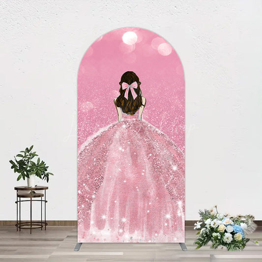 Lofaris Pink Glitter Bokeh Princess Birthday Arch Backdrop
