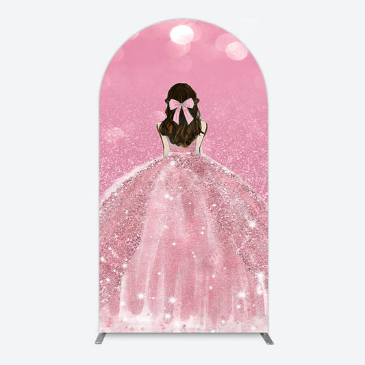 Lofaris Pink Glitter Bokeh Princess Birthday Arch Backdrop