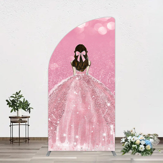 Lofaris Pink Glitter Bokeh Princess Birthday Half Moon Arch Backdrop