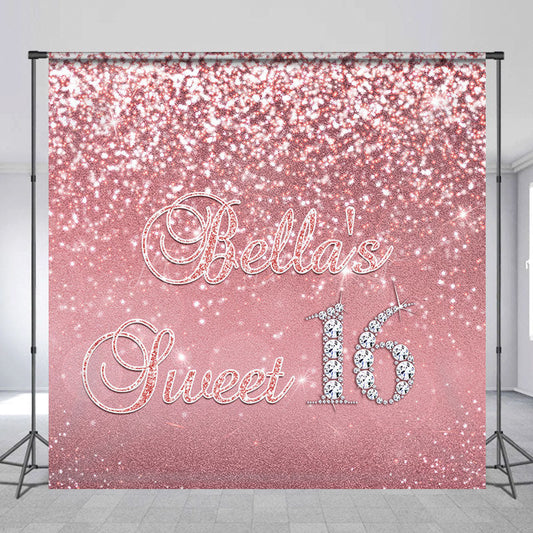 Lofaris Pink Glitter Custom Name Sweet 16 Birthday Backdrop