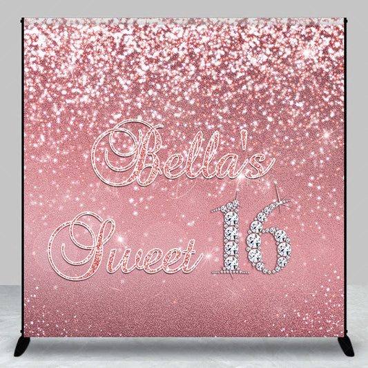Lofaris Pink Glitter Custom Name Sweet 16 Birthday Backdrop