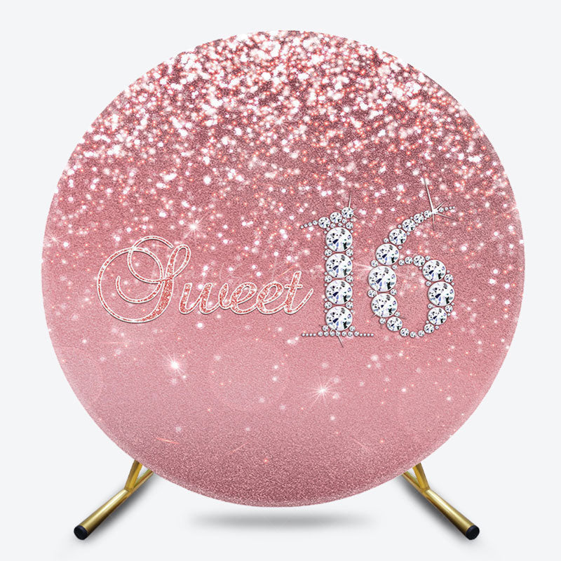 Lofaris Pink Glitter Diamond Round Sweet 16 Birthday Backdrop