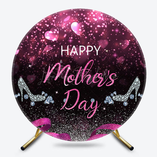 Lofaris Pink Glitter Highheel Round Happy Mothers Day Backdrop