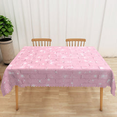 Lofaris Pink Glitter Star Tablecloth with Faux Brick Wall Pattern for Girls Birthday Party and Sweet 16 Decor