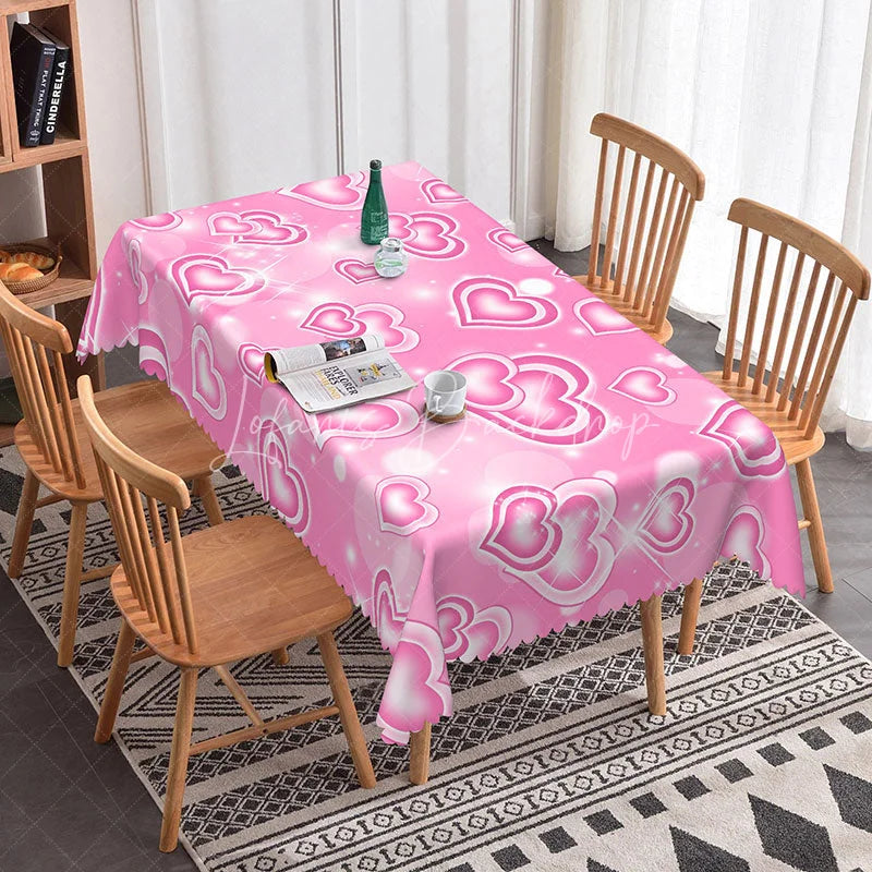Lofaris Pink Glowing Heart Butterfly Rectangle Tablecloth Sweet Neon Love Pattern Valentine Girls Party Decor