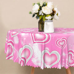 Lofaris Pink Glowing Heart Butterfly Round Tablecloth Dreamy Shiny Love Table Cover for Wedding