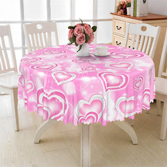 Lofaris Pink Glowing Heart Butterfly Round Tablecloth Dreamy Shiny Love Table Cover for Wedding