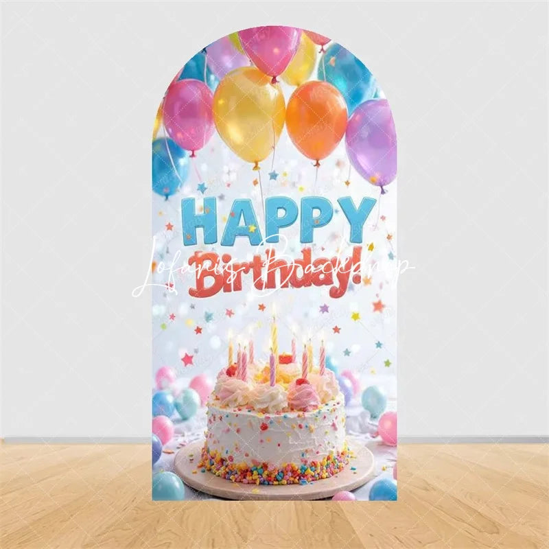 Lofaris Pink Gold Balloons Cake Arch Backdrop Happy Birthday Party Cover with Gifts Decor