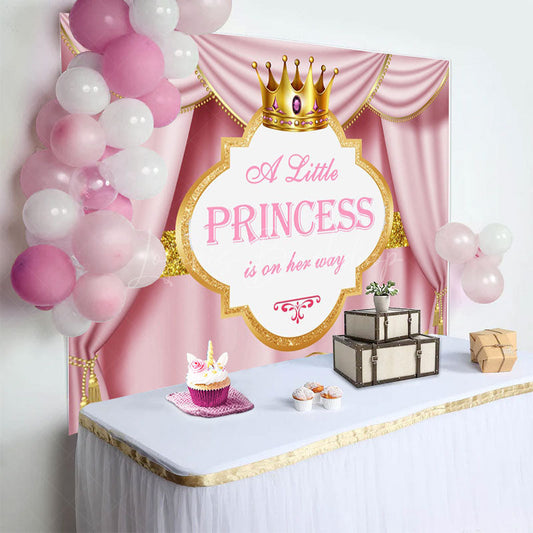 Lofaris Pink Gold Curtain Crown Princess Baby Shower Backdrop