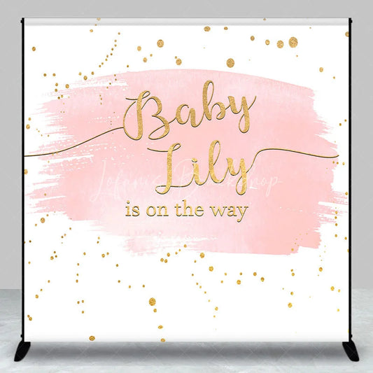 Lofaris Pink Gold Glitter Baby Name is on the Way Custom Backdrop for Shower Elegant Gender Reveal Decor