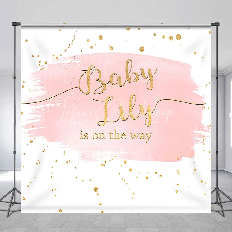 Pink Gold Glitter Baby Name is on the Way Custom Backdrop for Baby ...