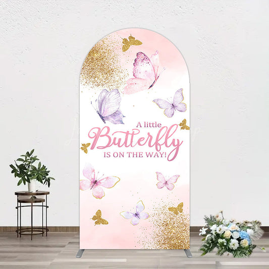 Lofaris Pink Gold Glitter Butterfly Baby Shower Arch Backdrop