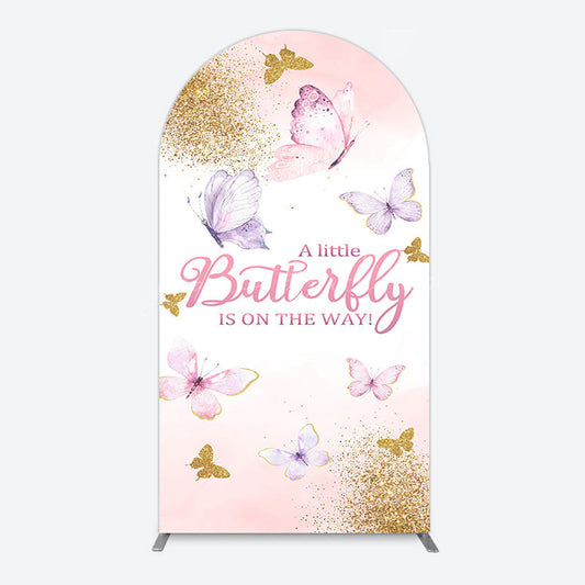 Lofaris Pink Gold Glitter Butterfly Baby Shower Arch Backdrop