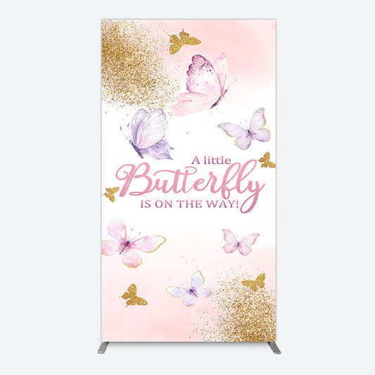 Lofaris Pink Gold Glitter Butterfly Baby Shower Rectangle Backdrop