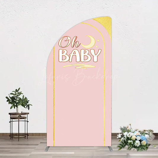 Lofaris Pink Gold Glitter Moon Baby Shower Half Arch Backdrop