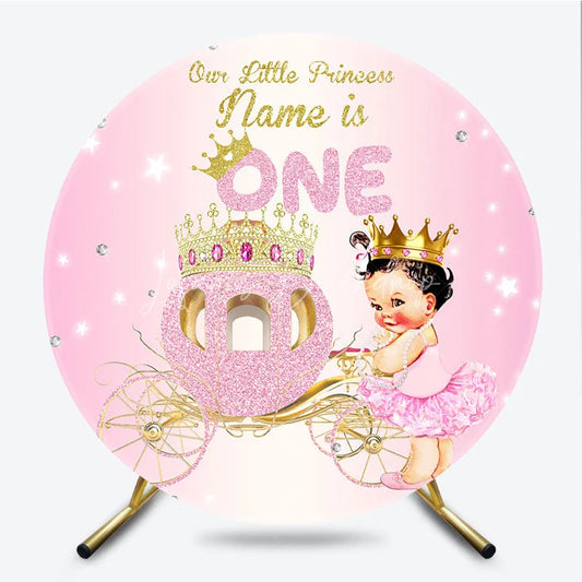 Lofaris Pink Gold Glitter Princess First Birthday Round Backdrop Our Little ONE Baby Girl Party Decor