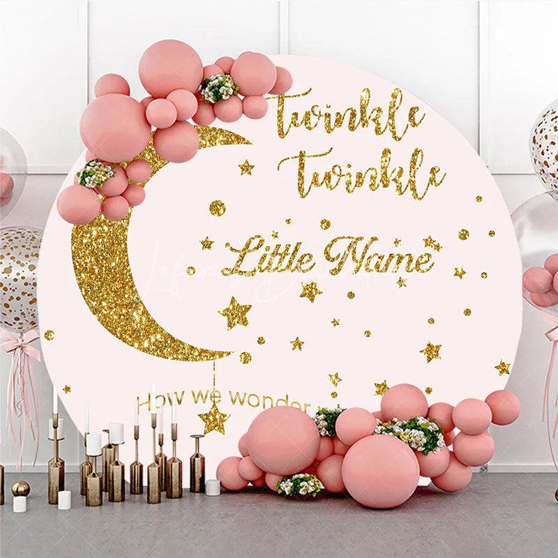 Lofaris Pink Gold Glitter Twinkle Little Star Round Backdrop Dreamy Baby Shower Gender Reveal Party Decor